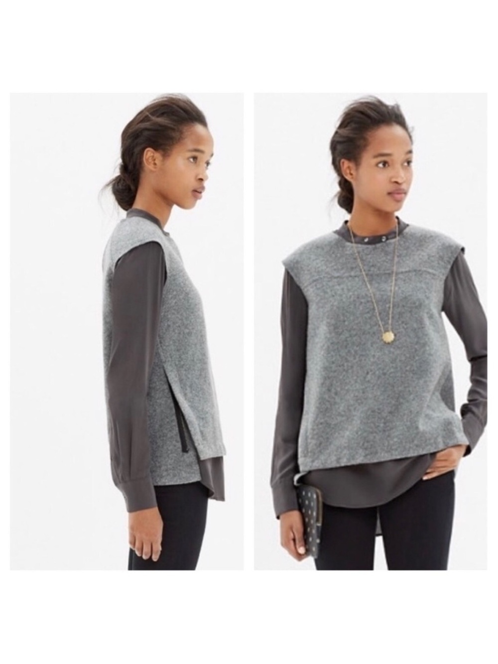 Madewell Side Zip Wool Top Blouse Sleeveless Gray Women’s Size XS